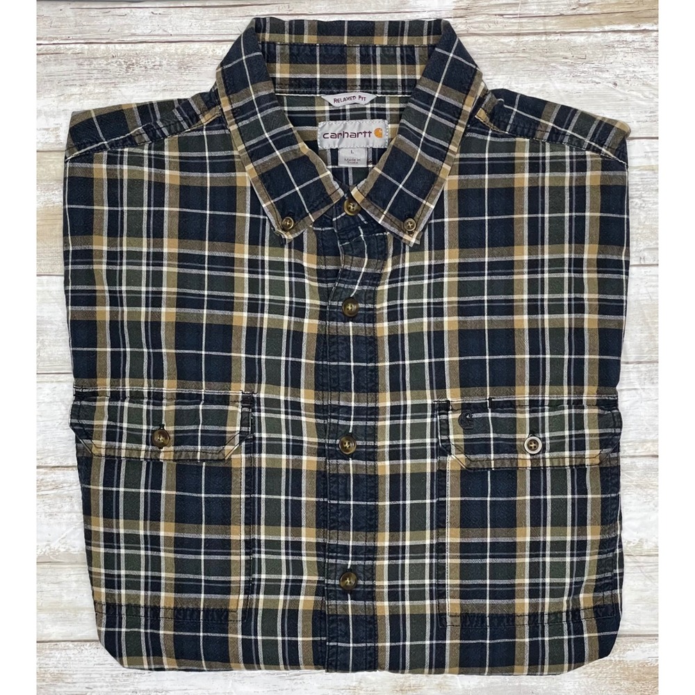 Carhartt Relaxed Fit Plaid  Long Sleeve Shirt‎ Men's Size Large multicolor brown